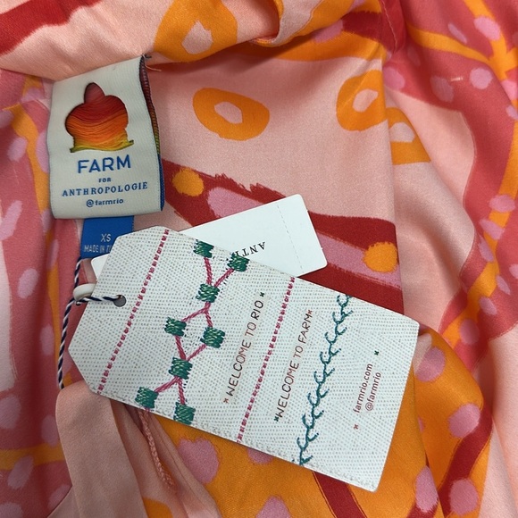 Farm Rio Dress One Shoulder Maxi Long Sleeve Side Slit Starfish Orange New XS - Picture 6 of 7